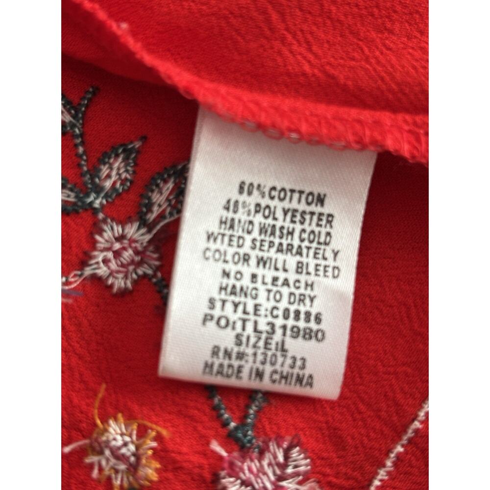 Umgee Long Sleeve Floral Embroidered Top Red Womens Size Large - Picture 6 of 7